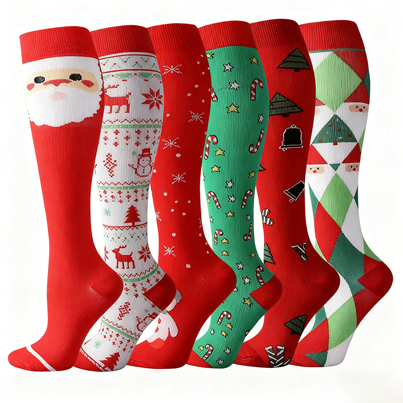 6 Pairs Compression Socks – Christmas
