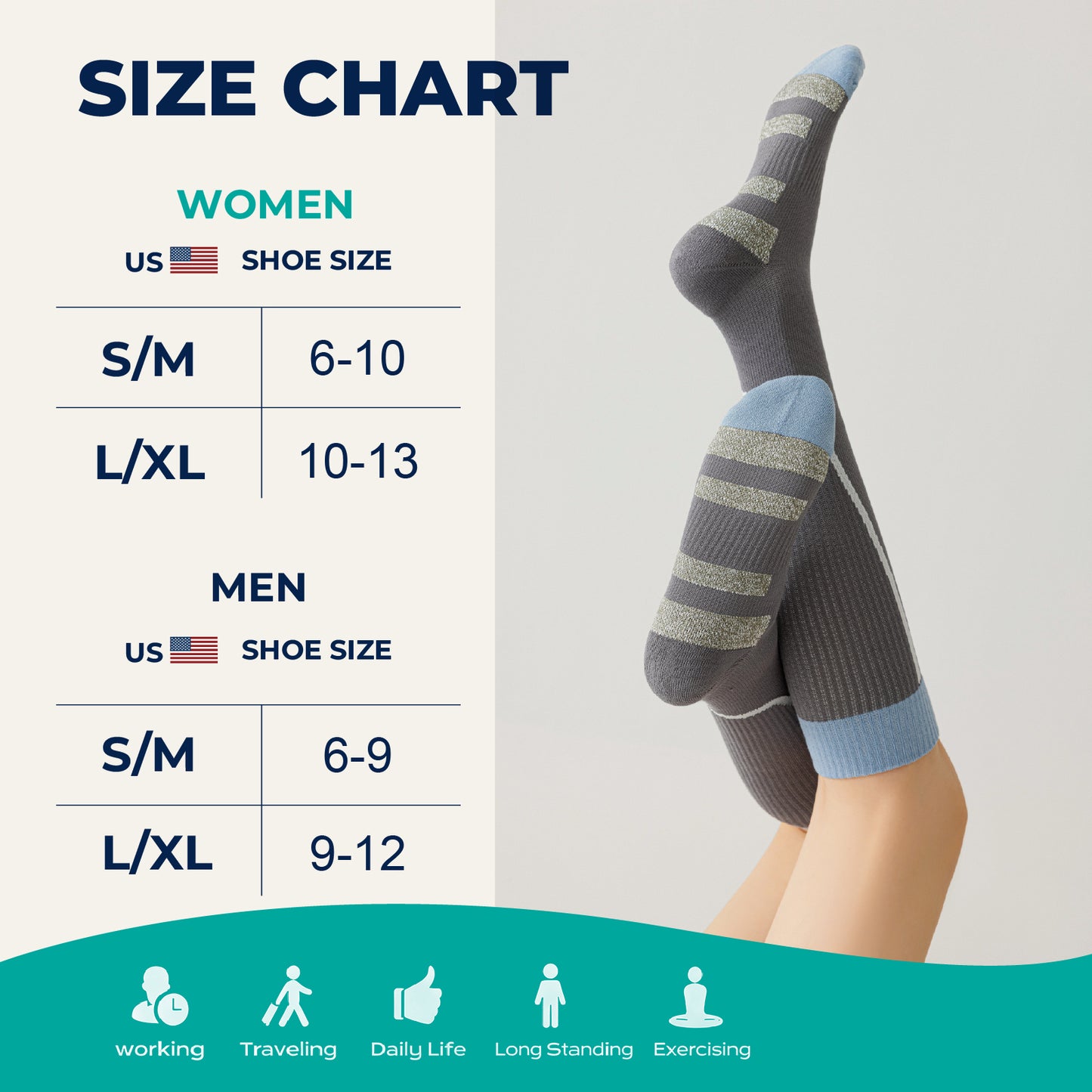 2 Pairs Wide Calf Compression Socks