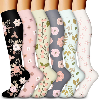 6 Pairs Compression Socks – Floral