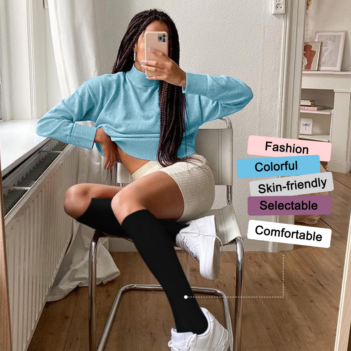 4 Pairs Compression Socks - Solid