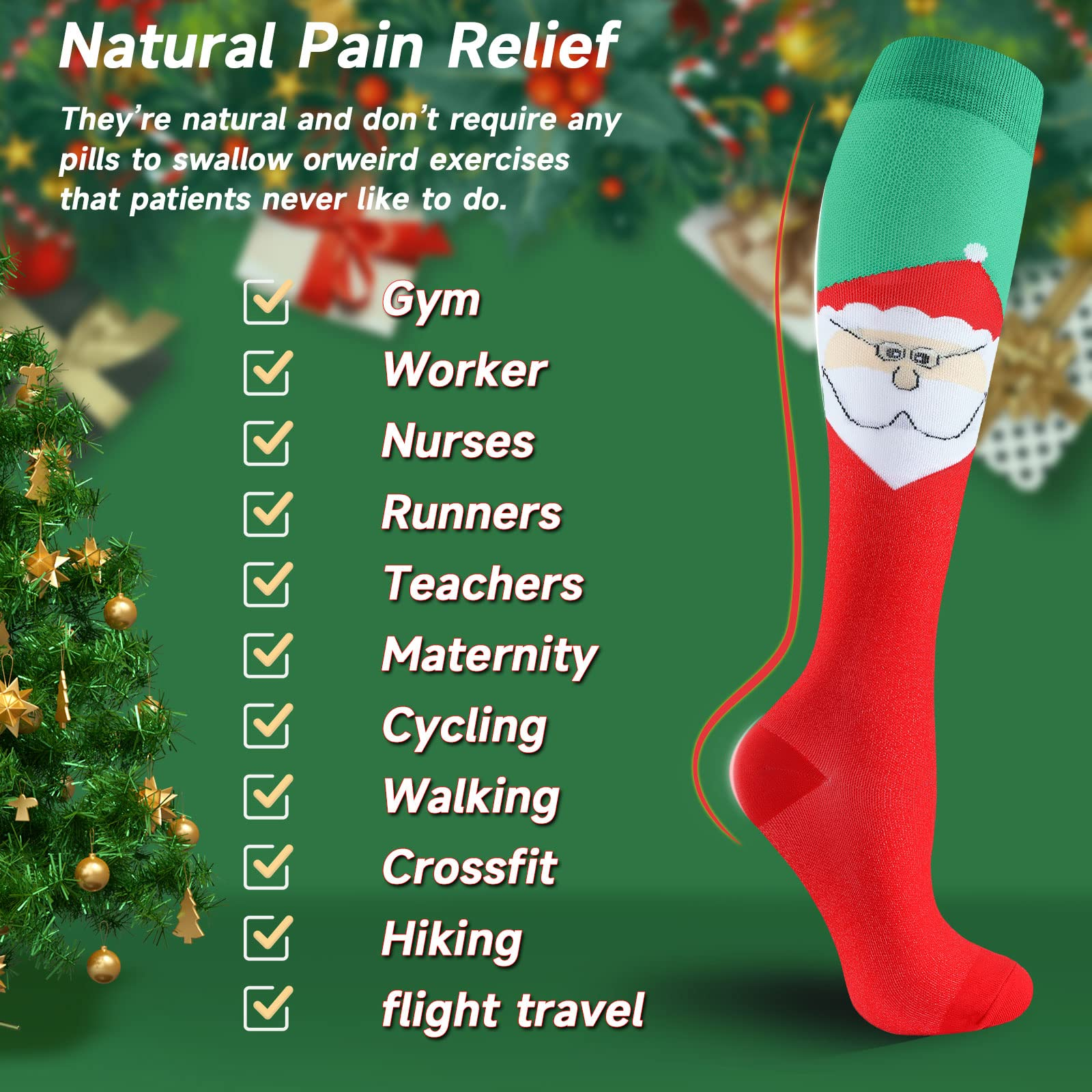 6 Pairs Compression Socks – Christmas