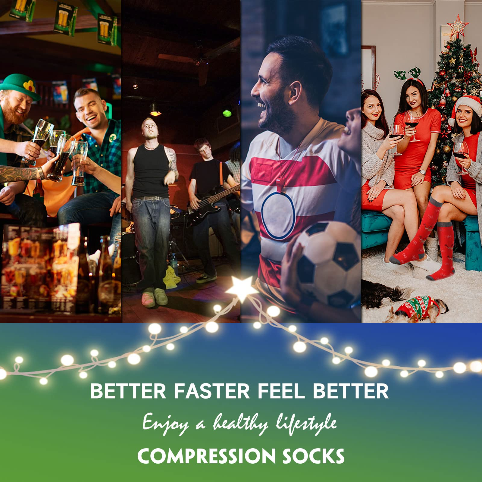 6 Pairs Compression Socks – Christmas