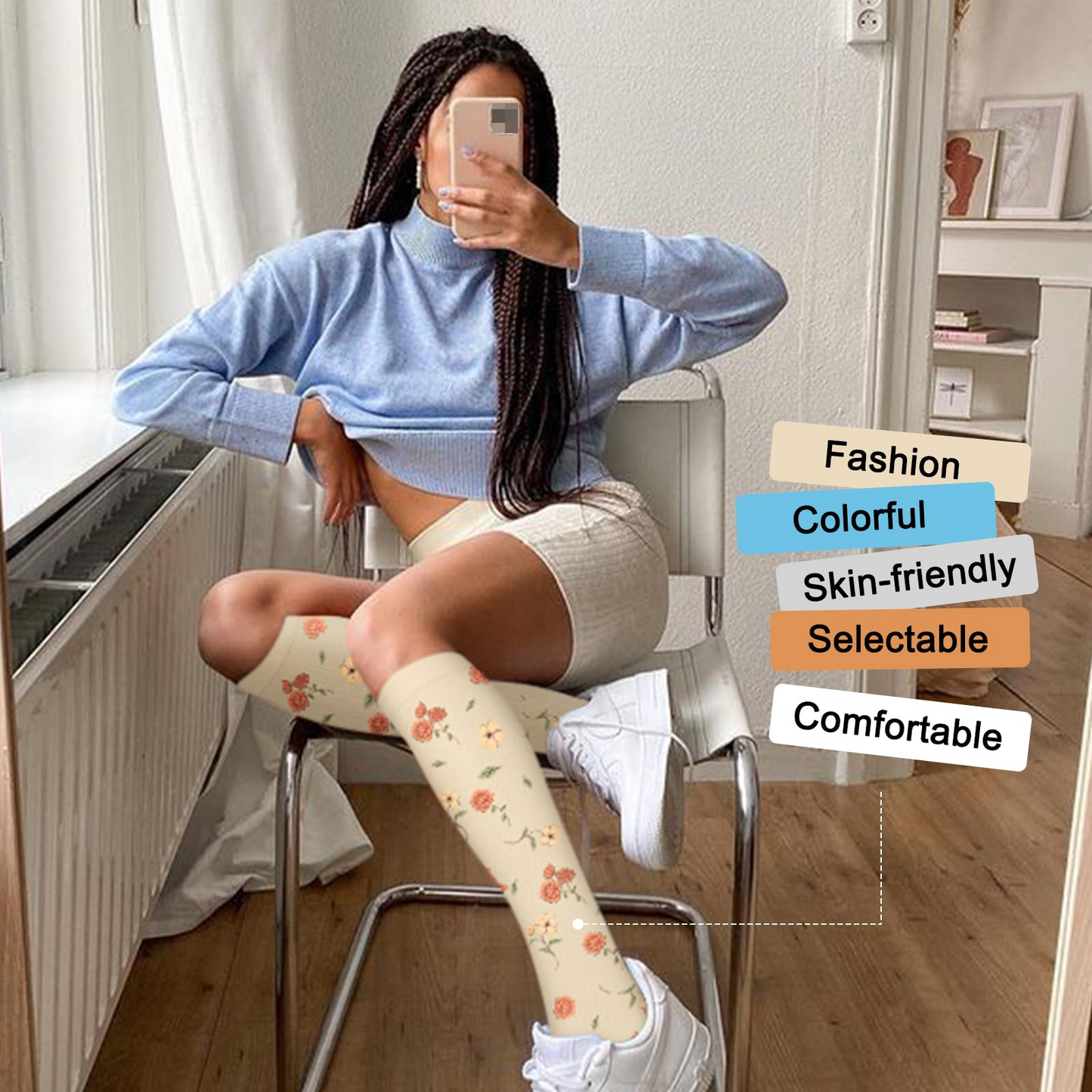 4 Pairs Compression Socks - Patterned