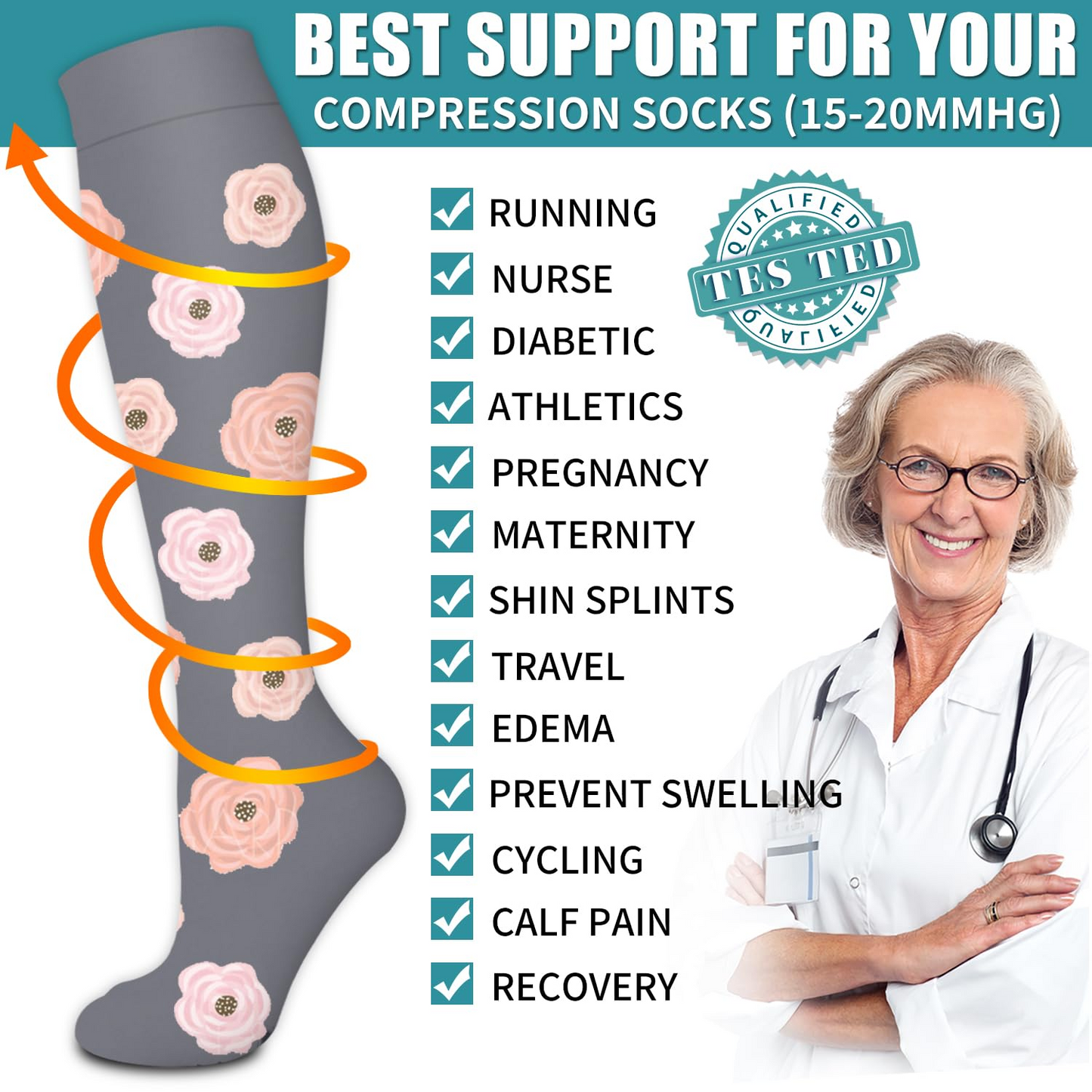 6 Pairs Compression Socks – Floral