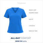Women Scrub Top - 4 Pockets V-Neck