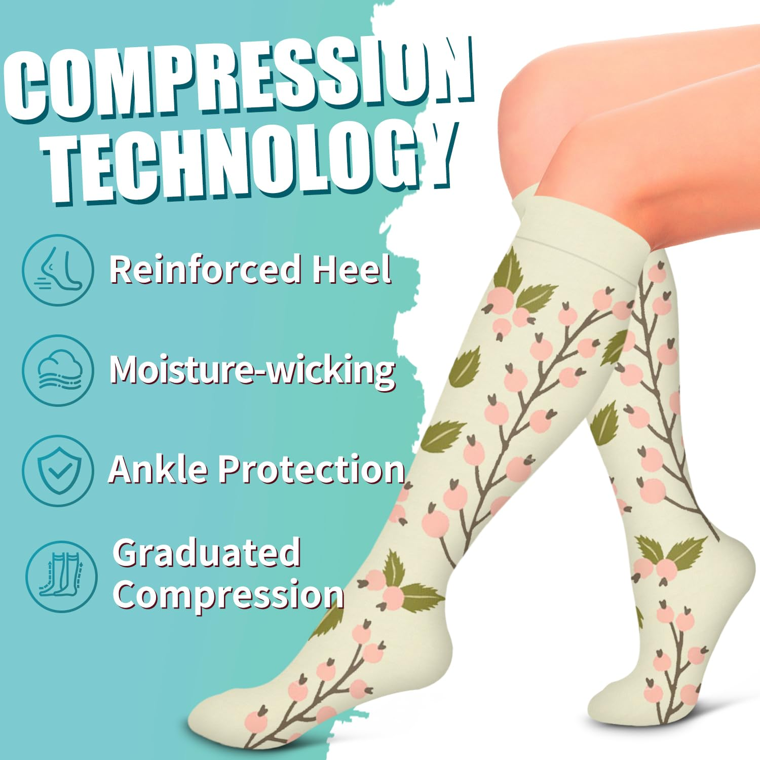 6 Pairs Compression Socks – Floral