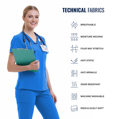 Women Scrub Top - 4 Pockets V-Neck
