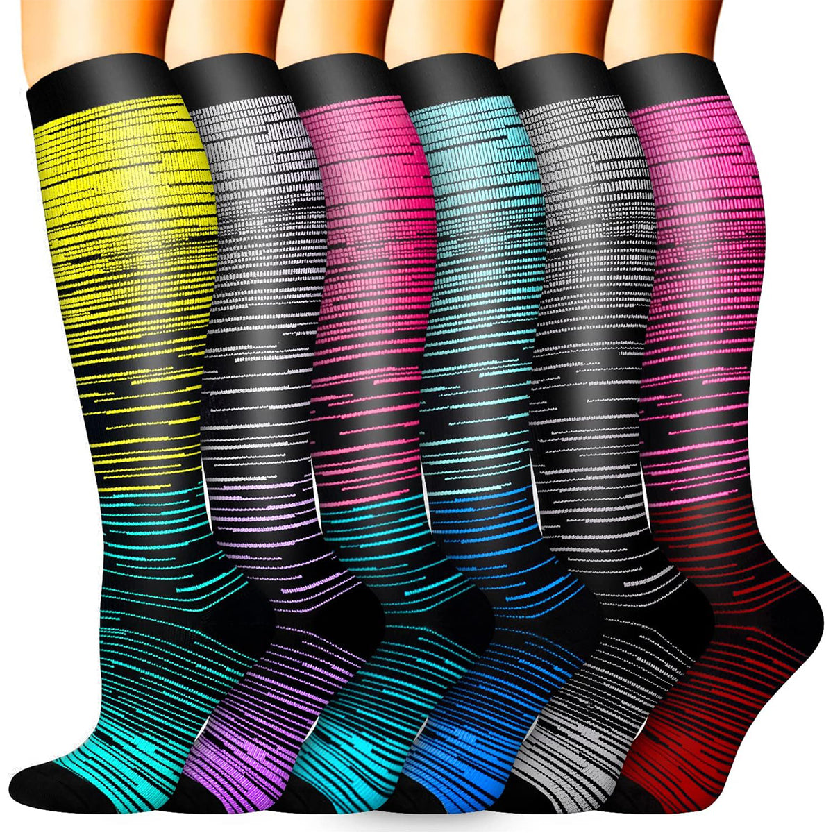6 Pairs Compression Socks-Colorful Striped