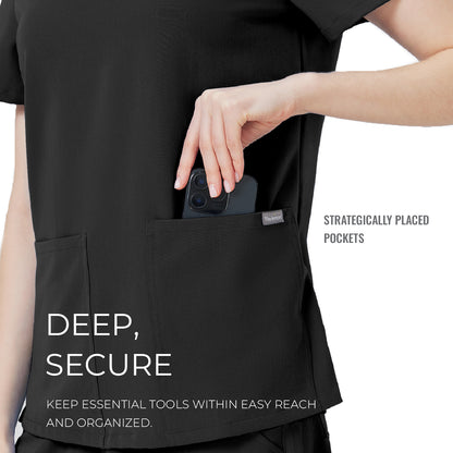 Women Scrub Top - 4 Pockets V-Neck