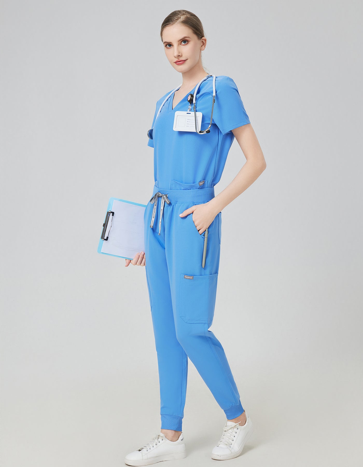 Women Scrub Top - 4 Pockets V-Neck