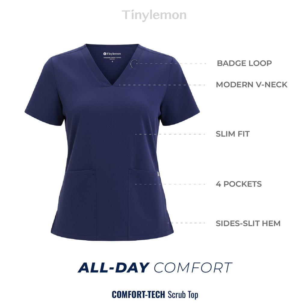 Women Scrub Top - 4 Pockets V-Neck