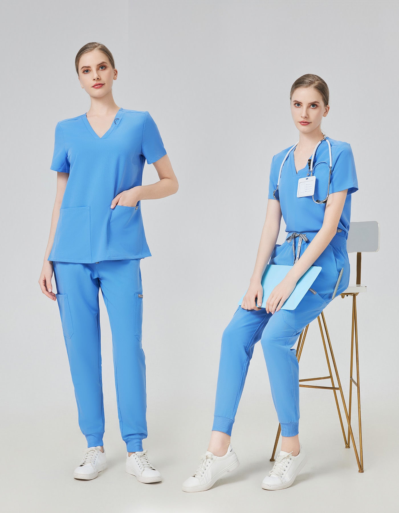 Women Scrub Top - 4 Pockets V-Neck