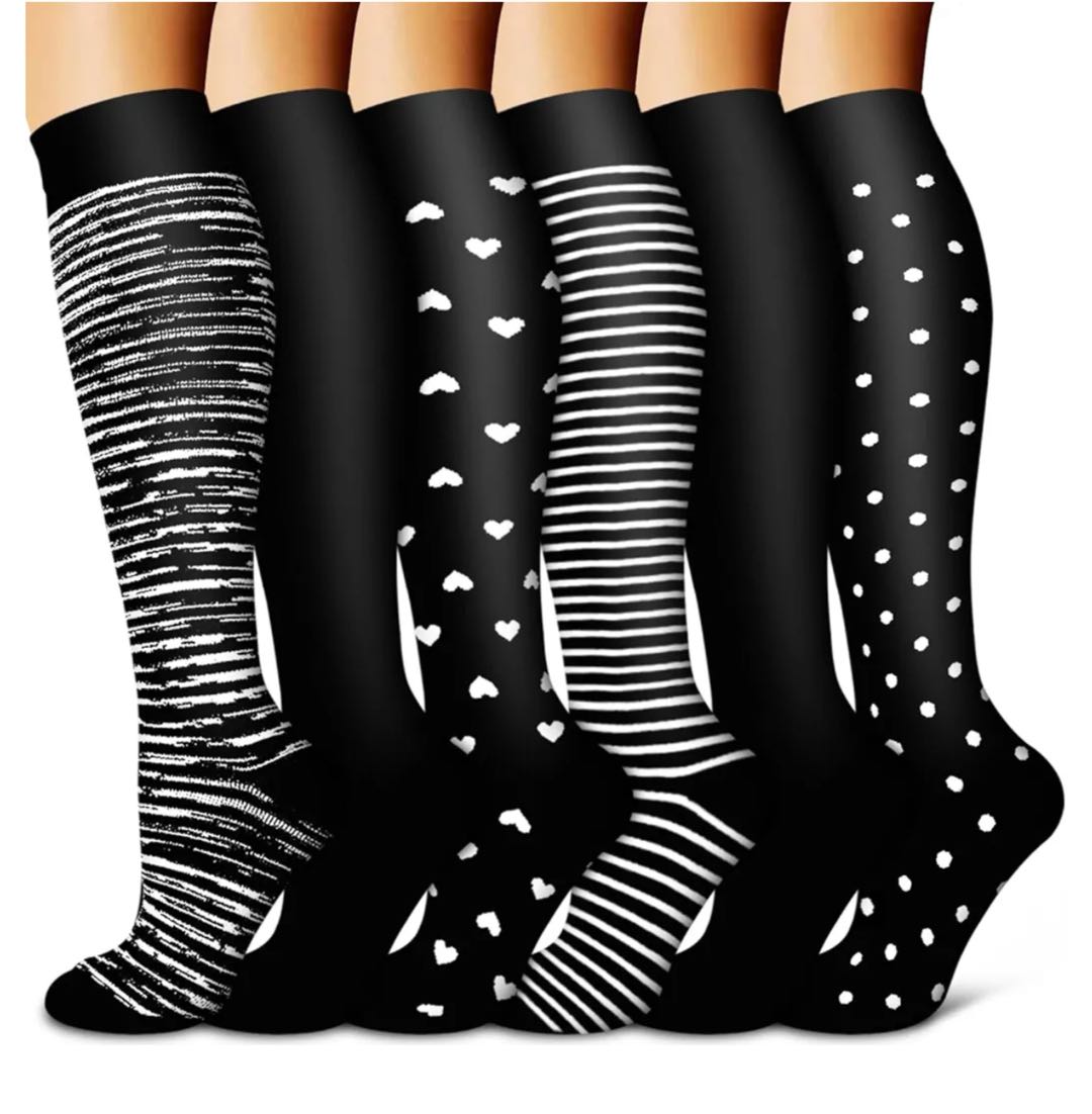 6 Pairs Compression Socks – Striped & Dots