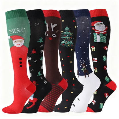 6 Pairs Compression Socks – Christmas
