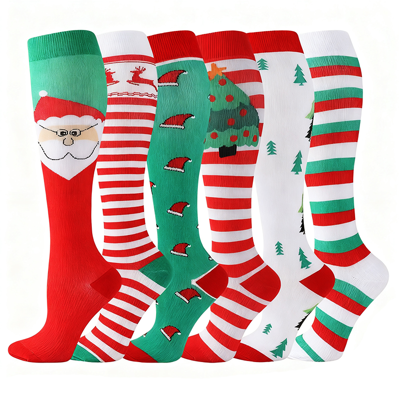 6 Pairs Compression Socks – Christmas