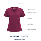 Women Scrub Top - 4 Pockets V-Neck