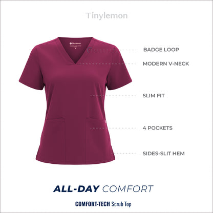 Women Scrub Top - 4 Pockets V-Neck