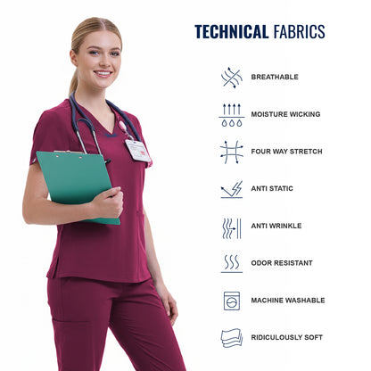 Women Scrub Top - 4 Pockets V-Neck