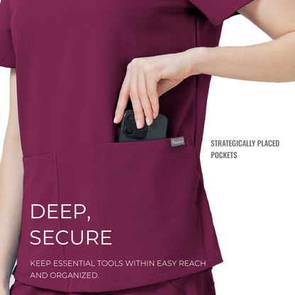 Women Scrub Top - 4 Pockets V-Neck