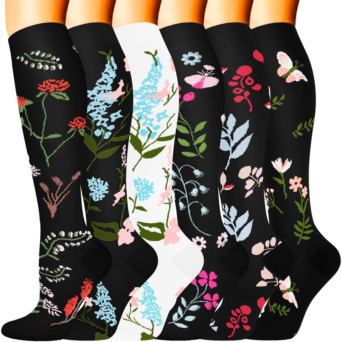 6 Pairs Compression Socks – Floral