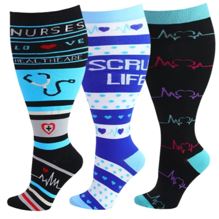 3 Pairs Plus Size Compression Socks – Nurse Series