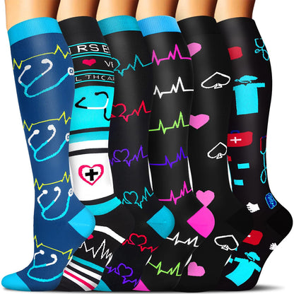 6 Pairs Compression Socks – Nurse Theme
