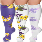 3 Pairs Plus Size Compression Socks – Flowers