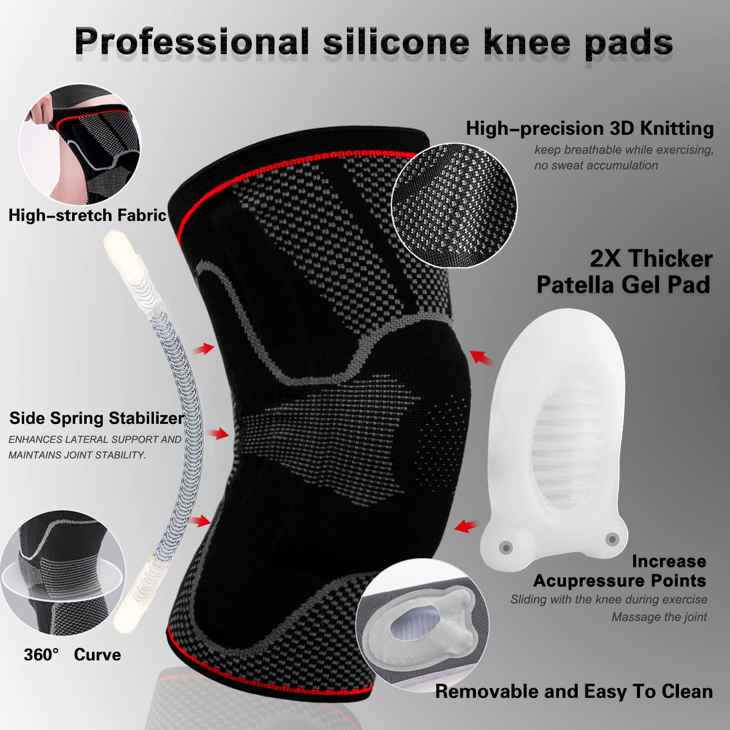 Knee Brace with Detachable Patella Gel Pads