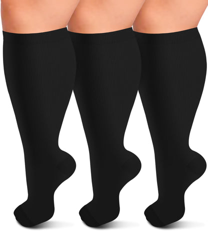 3 Pairs Plus Size Compression Socks – Solid