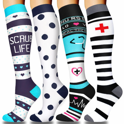 4 Pairs Compression Socks - Patterned