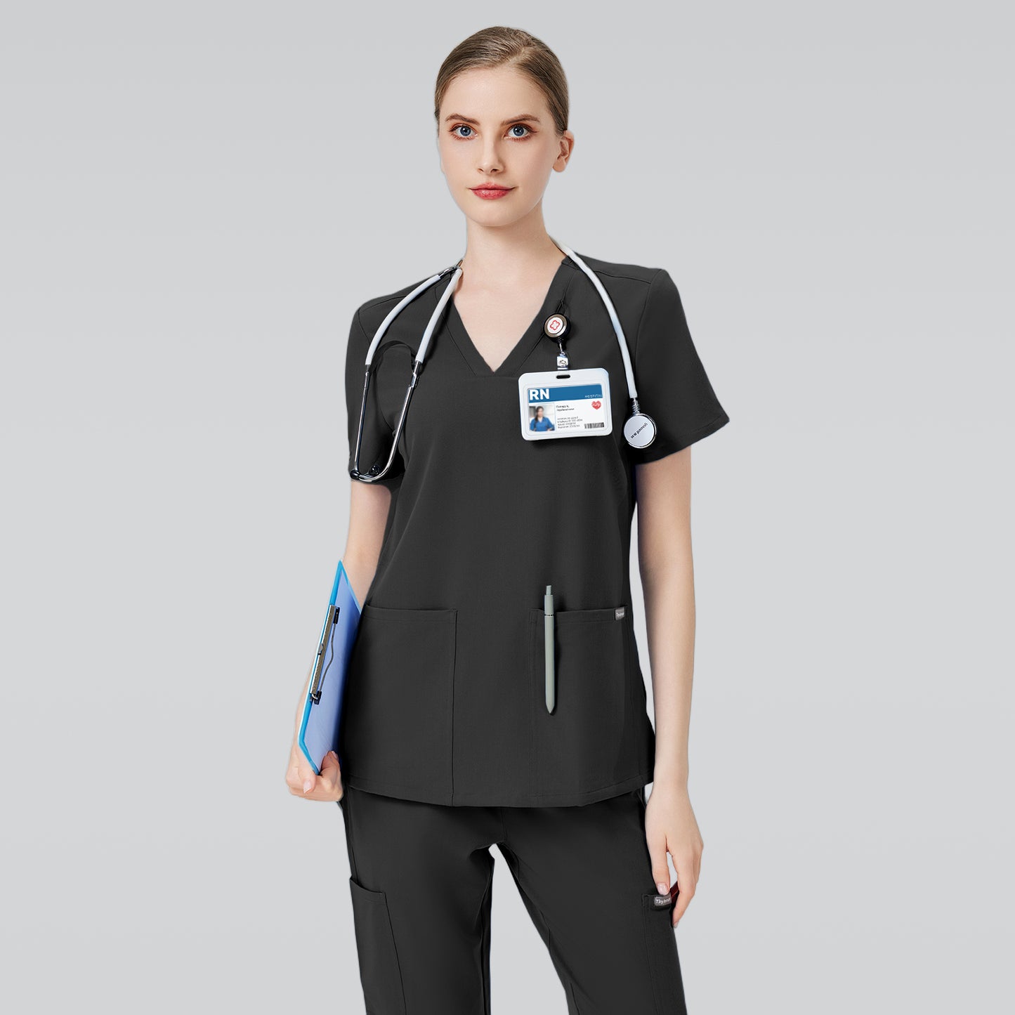 Women Scrub Top - 4 Pockets V-Neck