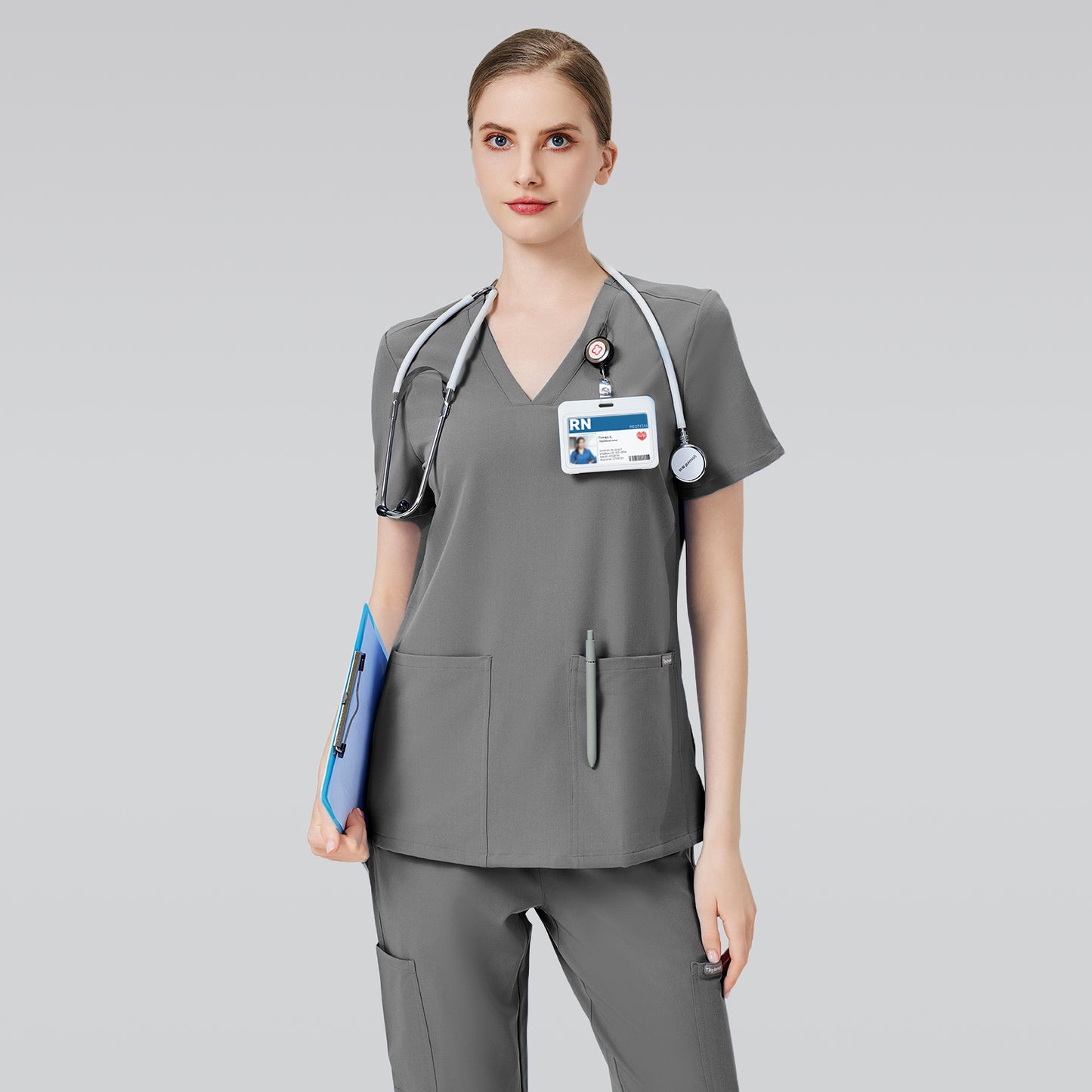 Women Scrub Top - 4 Pockets V-Neck