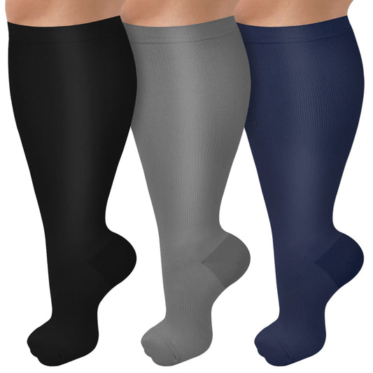 3 Pairs Plus Size Compression Socks – Solid