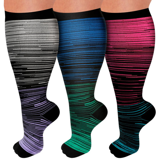 3 Pairs Plus Size Compression Socks – Striped
