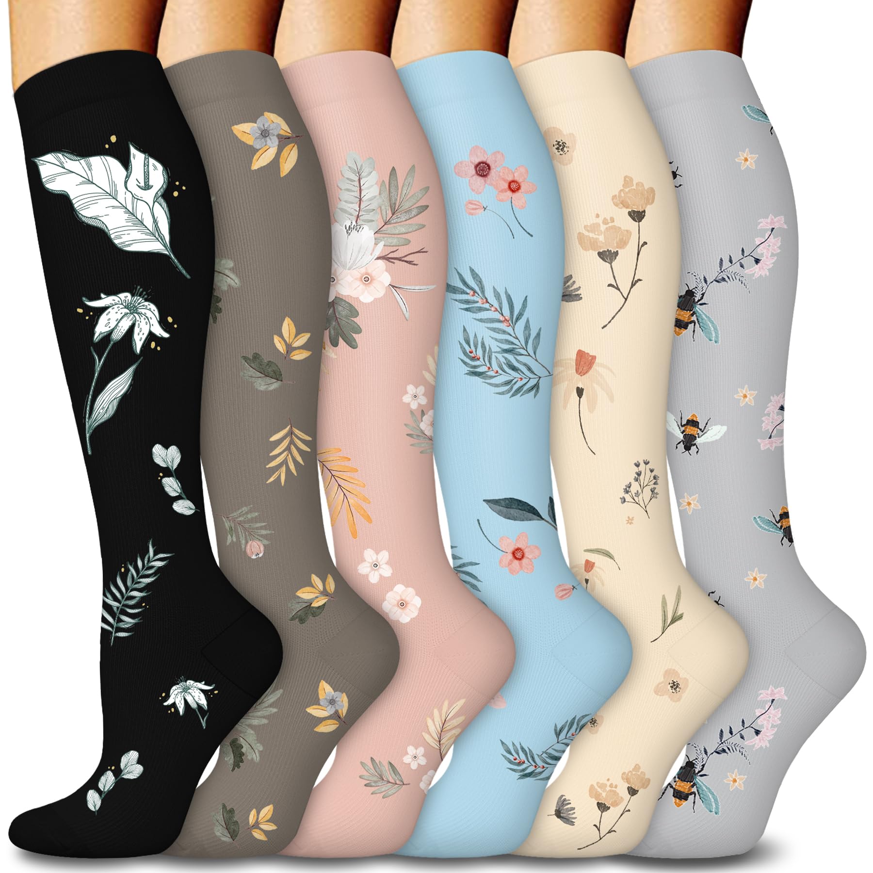 6 Pairs Compression Socks – Floral