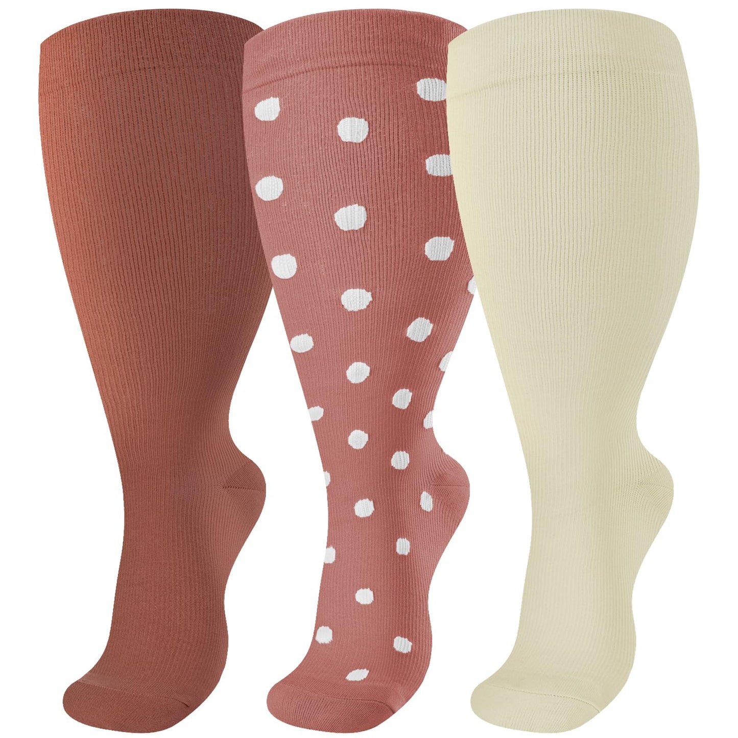 3 Pairs Plus Size Compression Socks – Dots