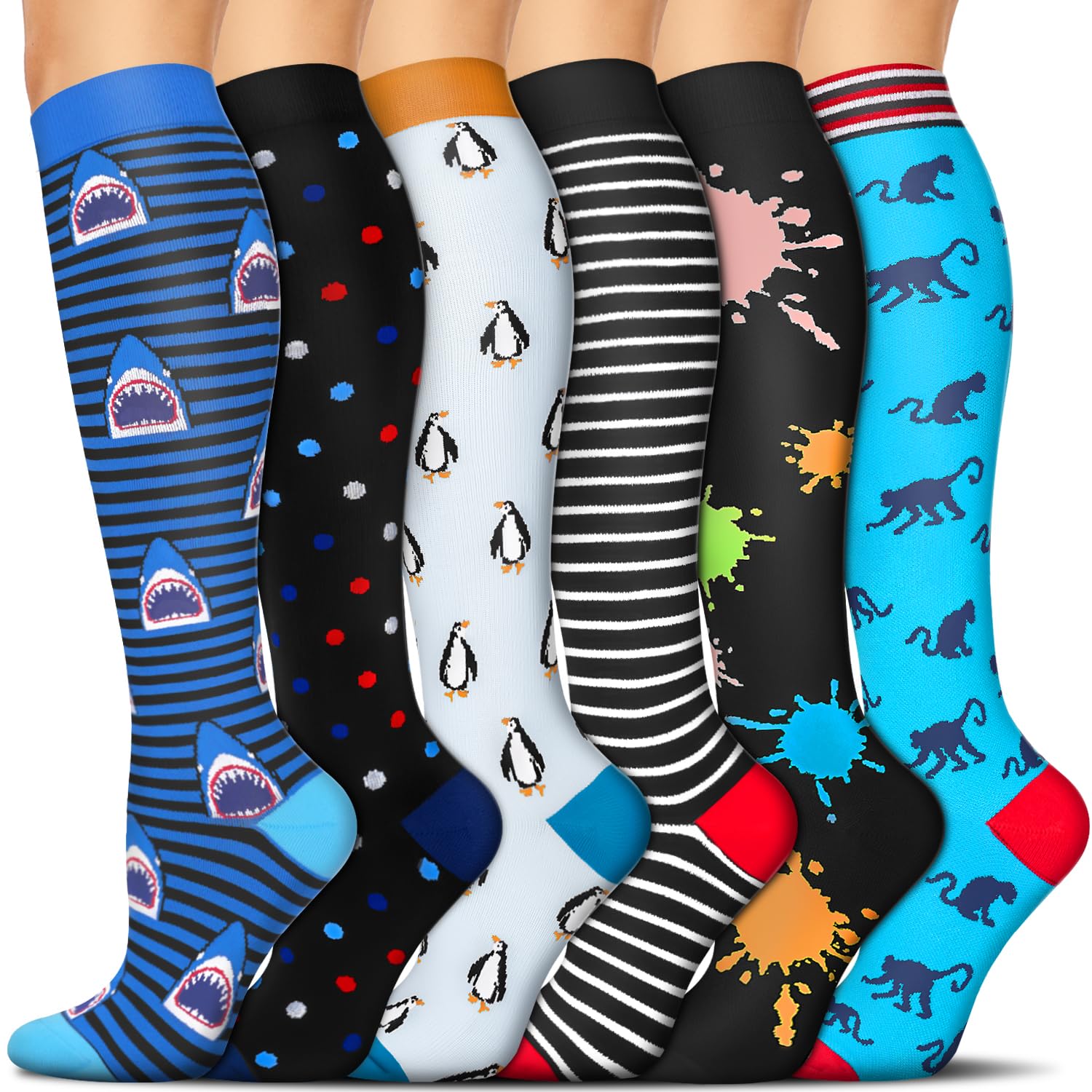 6 Pairs Compression Socks – Animals