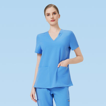Women Scrub Top - 4 Pockets V-Neck
