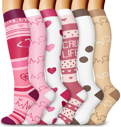 6 Pairs Compression Socks – Nurse Theme