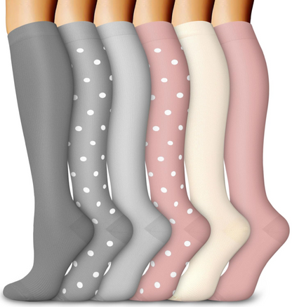 6 Pairs Compression Socks – Striped & Dots