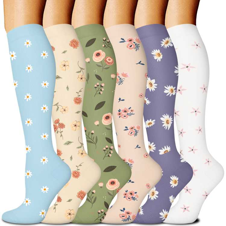 6 Pairs Compression Socks – Floral