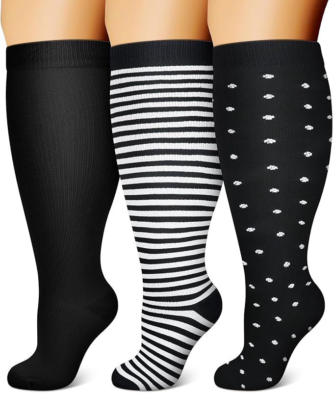 3 Pairs Plus Size Compression Socks – Dots