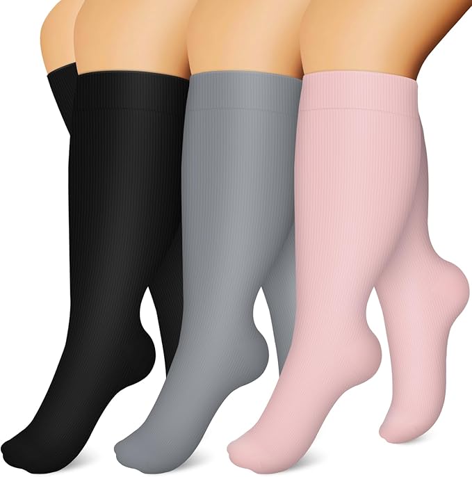 3 Pairs Plus Size Compression Socks – Solid