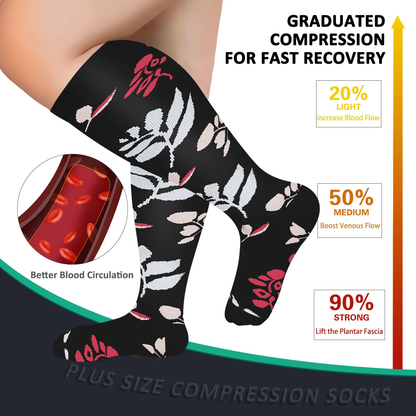 3 Pairs Plus Size Compression Socks – Flowers