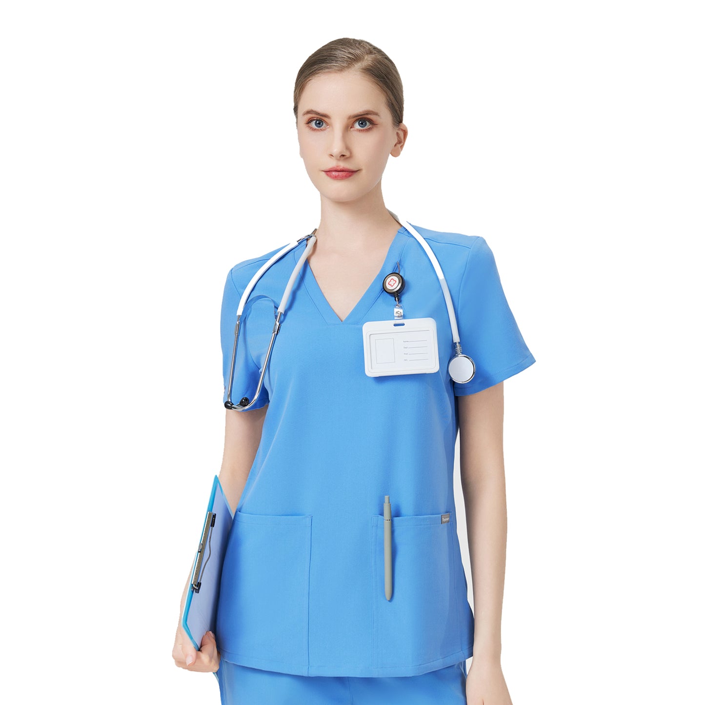 Women Scrub Top - 4 Pockets V-Neck