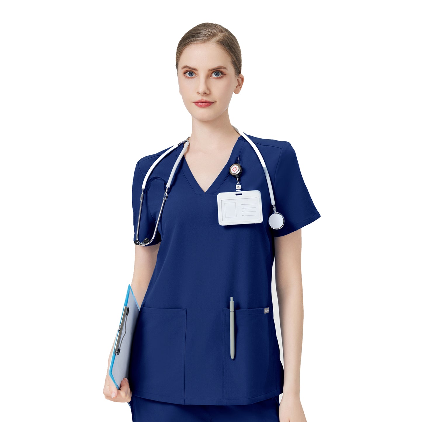 Women Scrub Top - 4 Pockets V-Neck