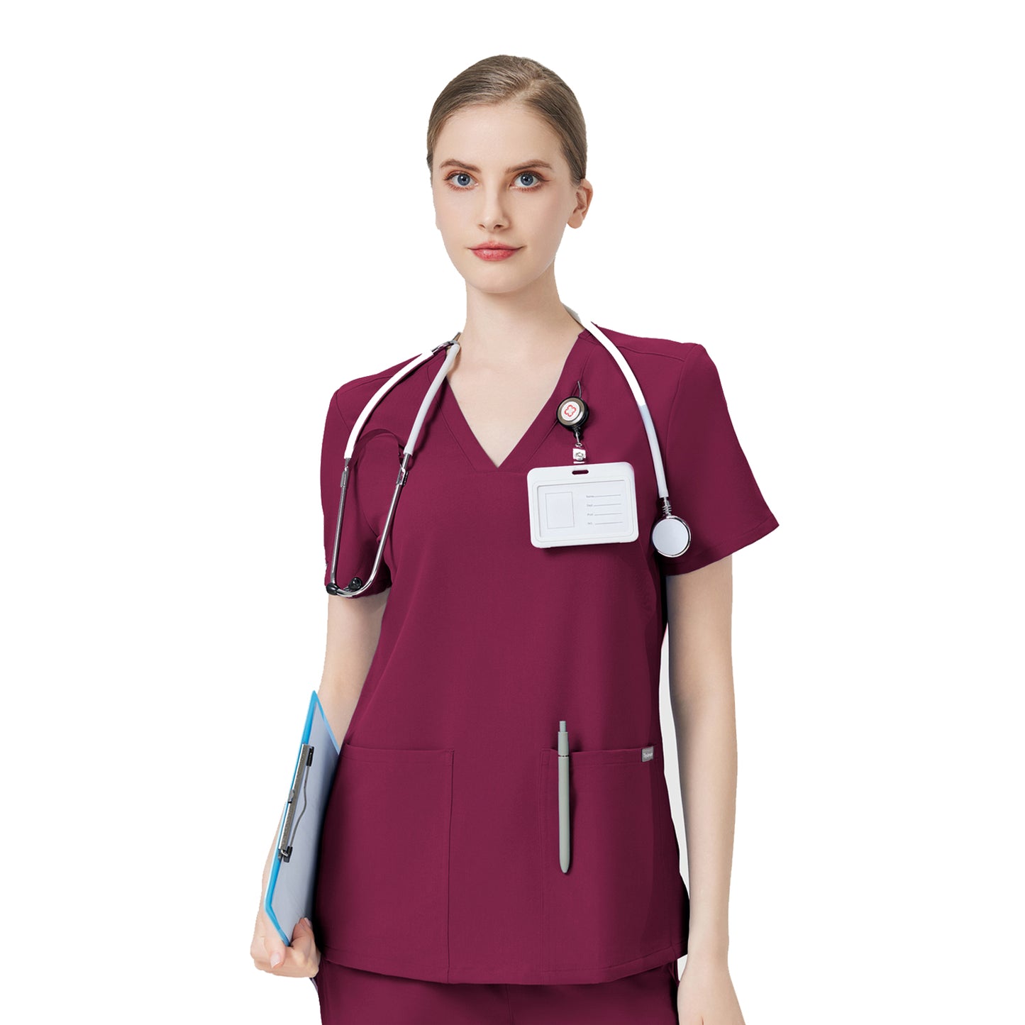 Women Scrub Top - 4 Pockets V-Neck