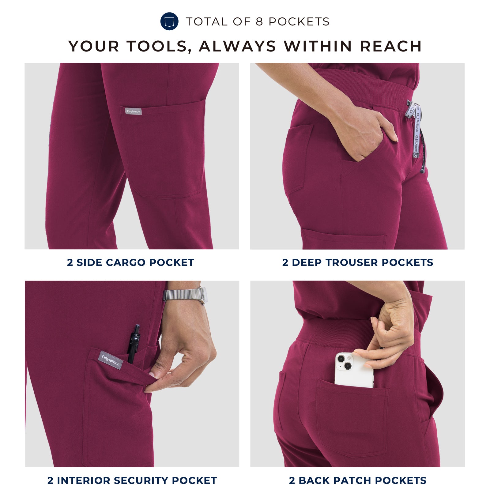 Scrub Pants for Women - Wine Red