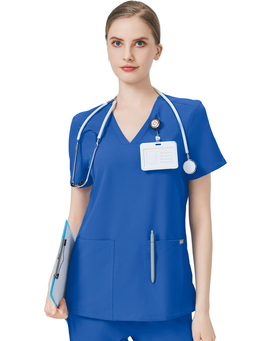 Women Scrub Top - 4 Pockets V-Neck
