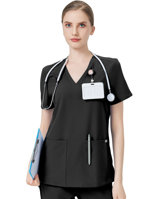 Women Scrub Top - 4 Pockets V-Neck